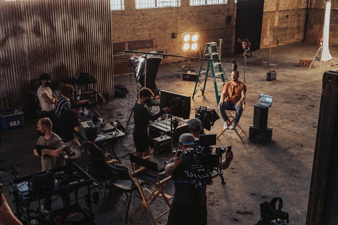 Professional video production studio with cameras and lighting rigs