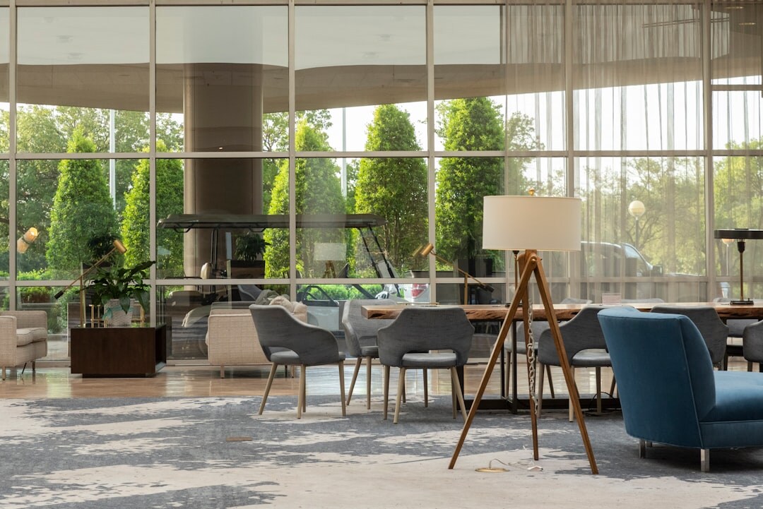 Modern professional office reception area with natural light